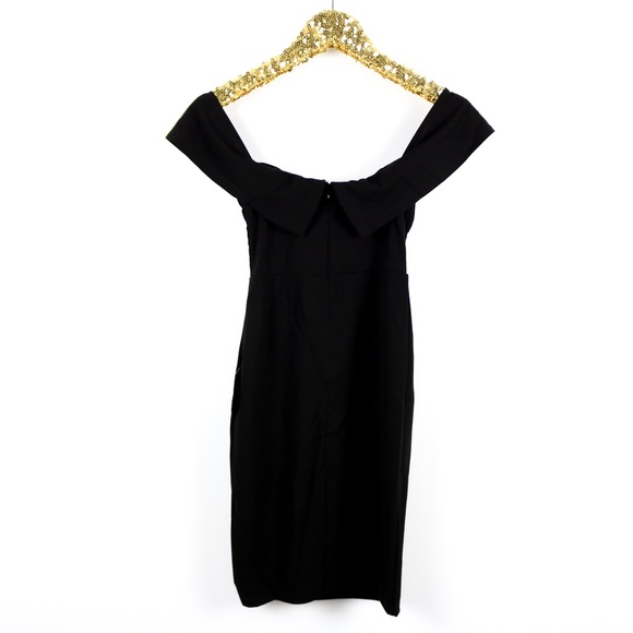 Black Bardot Plunge Bodycon Cocktail Short Dress - Picture 8 of 8